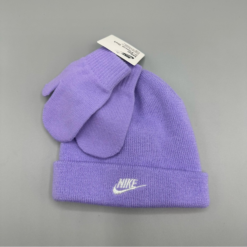 Nike Beanie Hat and Mittens 2 Piece Toddler Baby Set Size 2/4T Purple
